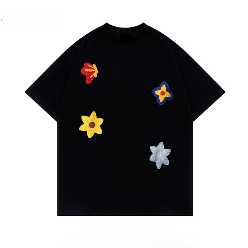 美式復古寬鬆小眾設計感花卉印花短袖T恤