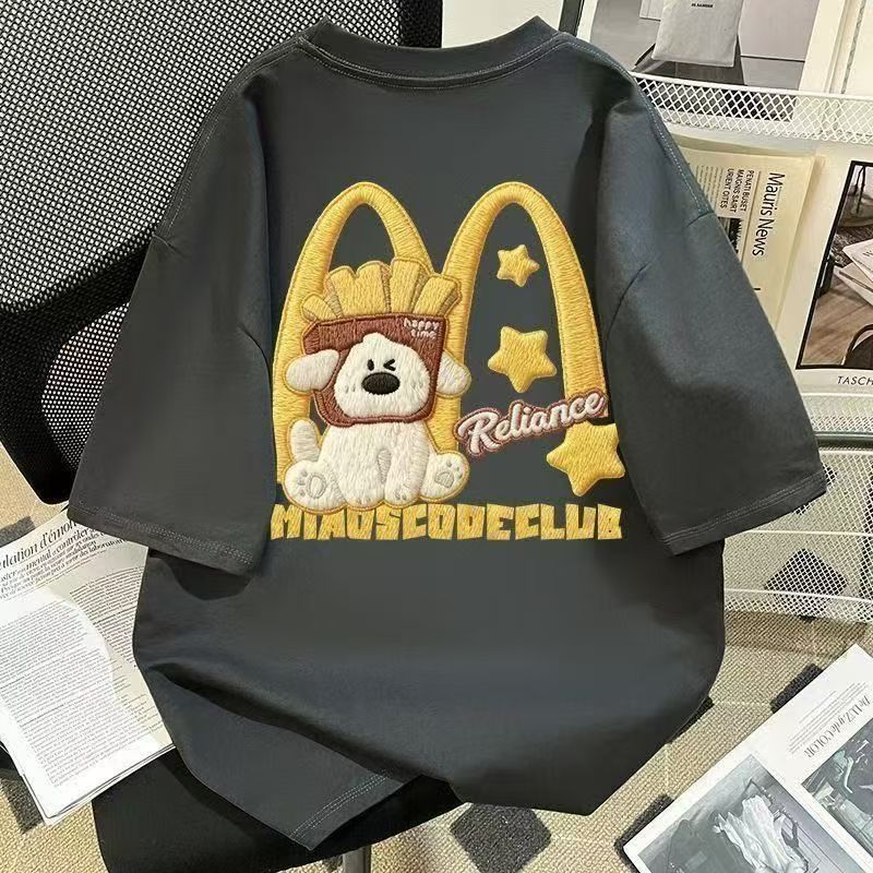 可愛薯條小狗情侶寬鬆休閒百搭短袖T恤