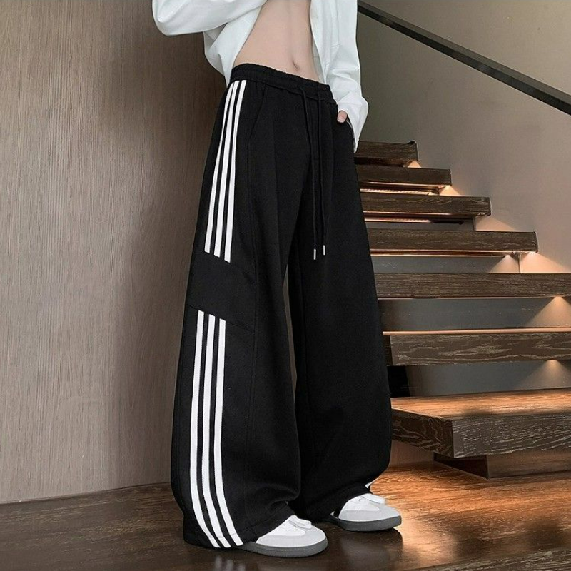 潮牌美式休閒垂感寬鬆闊腿直筒運動褲