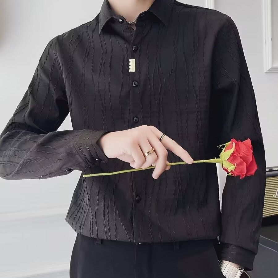 潮流設計提花襯衣潮牌痞帥長袖襯衫