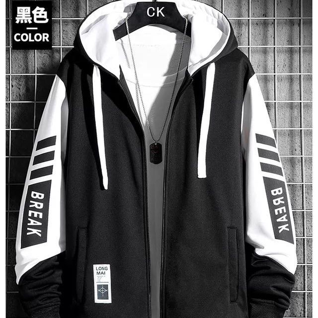 連帽加絨加厚撞色拼接潮流長袖夾克