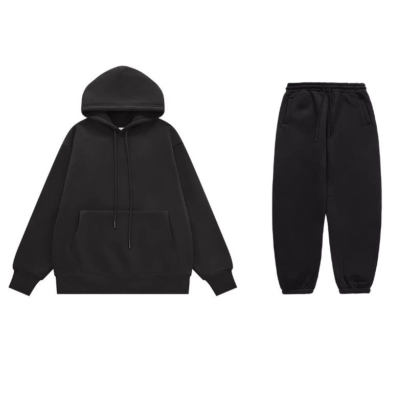 【套裝】簡約高級感街頭長袖衛衣+加絨加厚運動束腳兩件套套裝