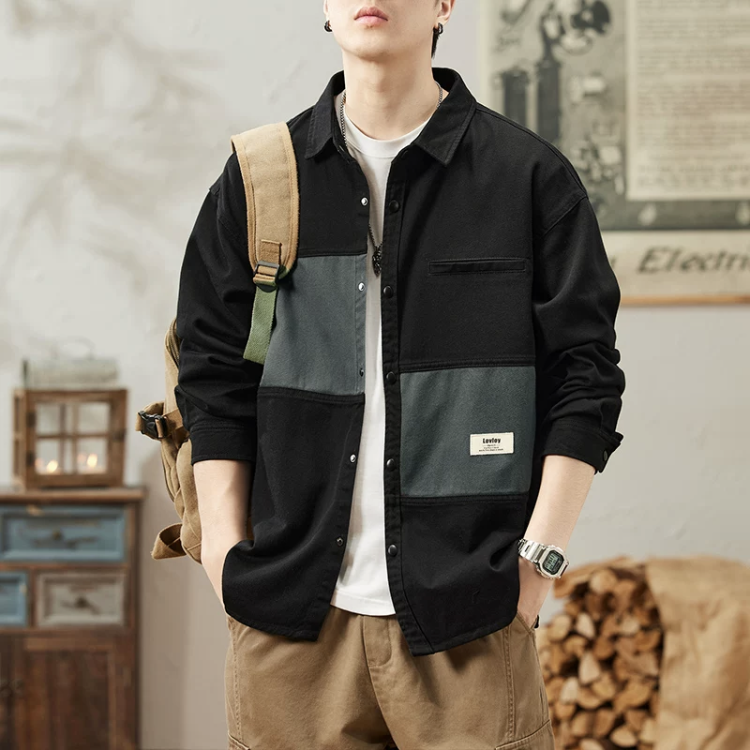 日系潮流休閒拼接工裝長袖夾克