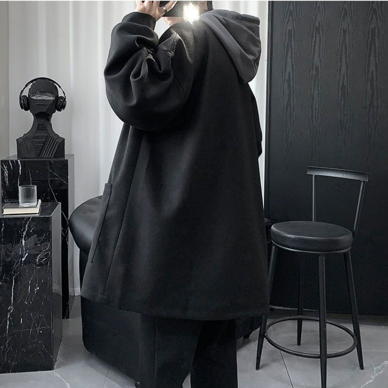 【單件/套裝】中長款夾棉連帽毛呢外套+黑色高領毛衣+加絨百搭西褲三件套裝