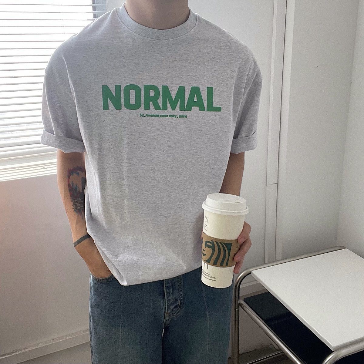 純棉休閒百搭寬鬆字母印花短袖T恤