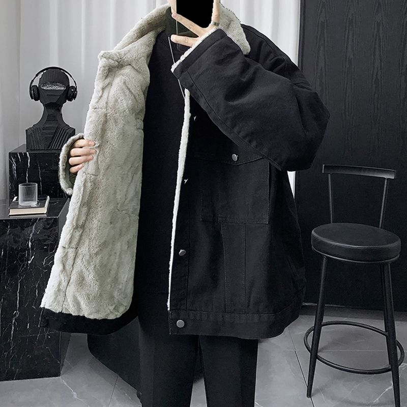 美式帥氣潮流刷毛加厚港風羊羔絨牛仔外套