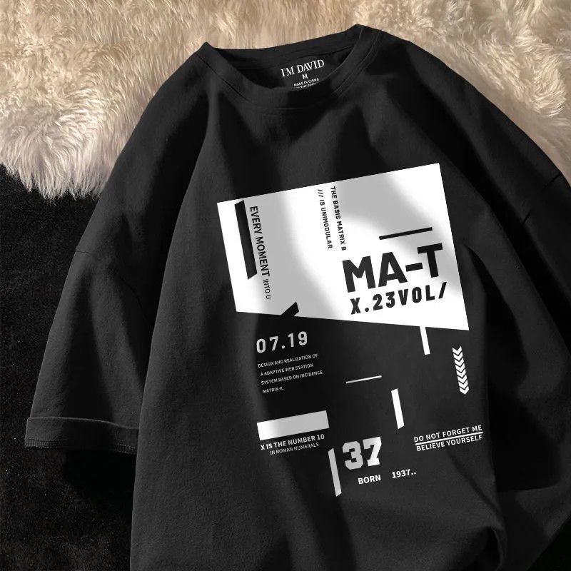 韓版潮流印花字母圓領短袖T恤