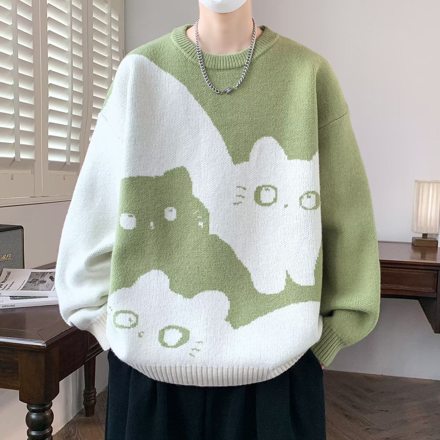 加厚寬鬆貓咪學院風慵懶內搭仿貂絨毛衣-vivivale