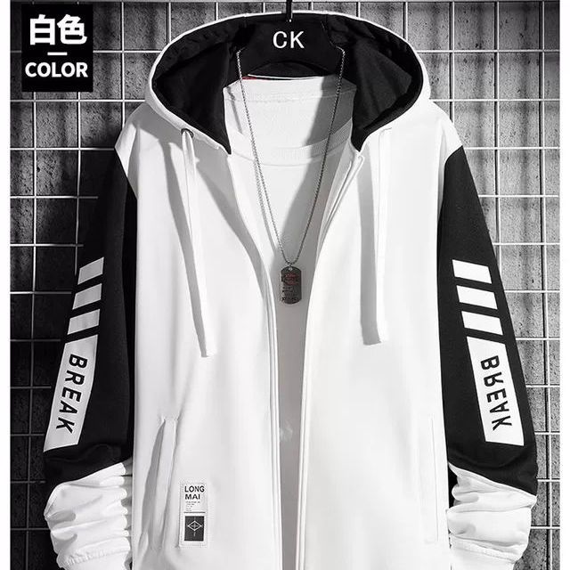 連帽加絨加厚撞色拼接潮流長袖夾克