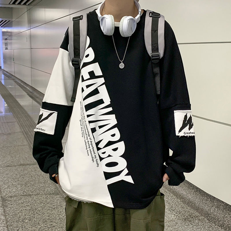 潮ins貼布撞色印花字母衛衣