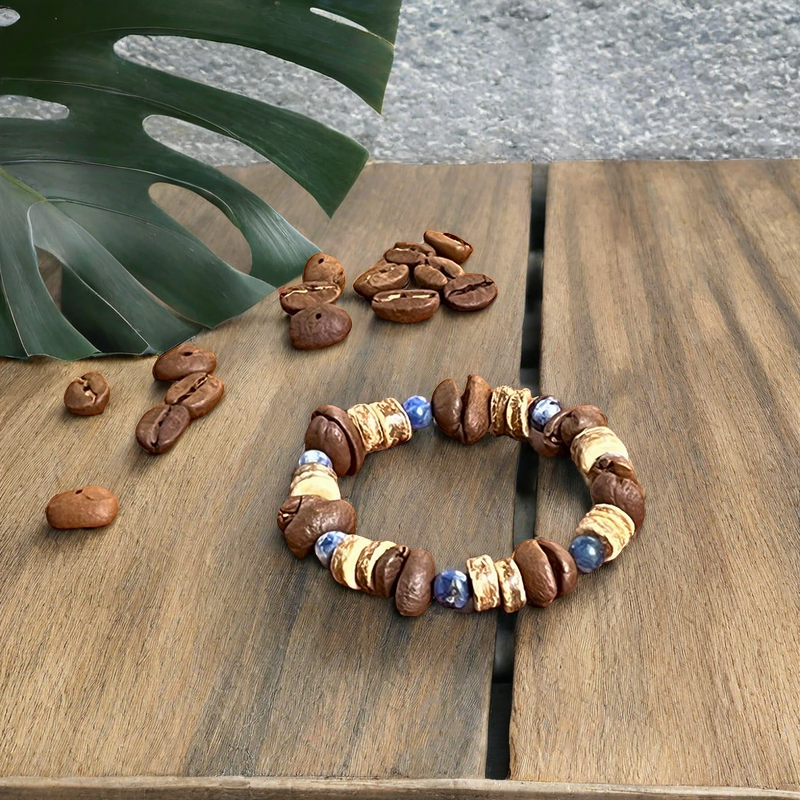 天然咖啡豆搭配百香籽椰子隔片小眾設計手串