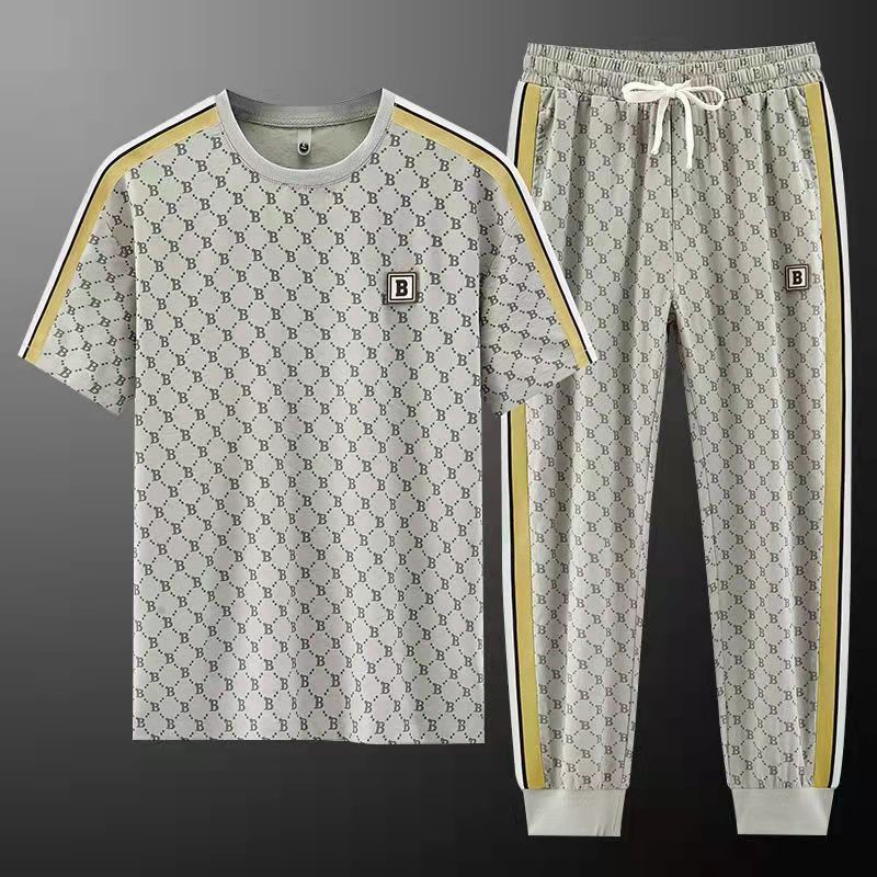 【整套】休閑薄款冰絲帥氣短袖T恤+運動短褲兩件套裝