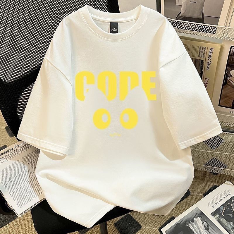 不起球美式貓咪印花個性oversize短袖t恤