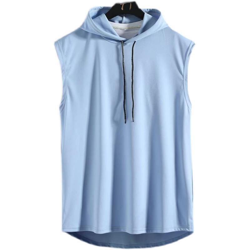 無袖t恤男潮流夏季連帽短袖純色衣服背心潮牌ins運動健坎肩上衣