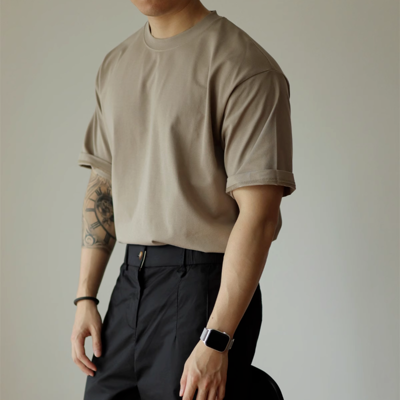 美式重磅純棉素色復古時尚寬鬆短袖T恤