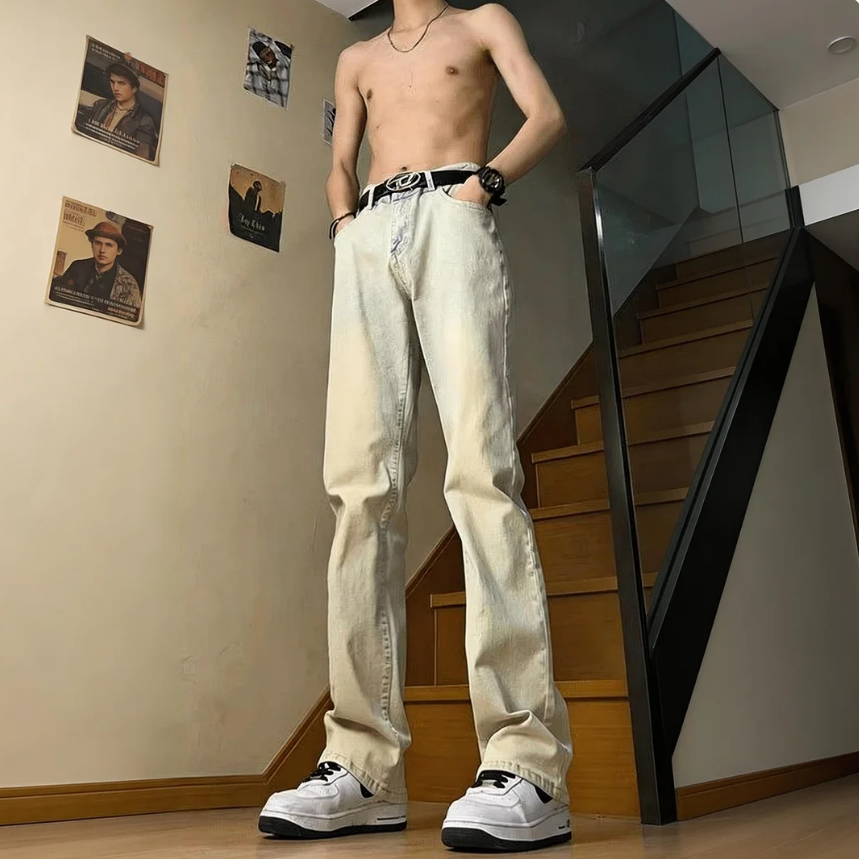 美式復古高街vibe風修身窄版微喇牛仔褲