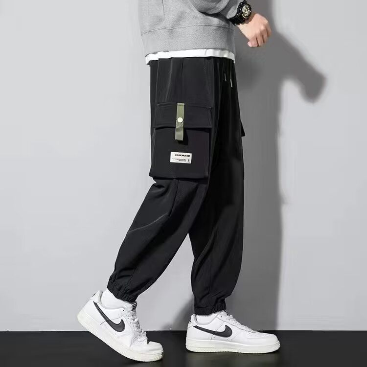 潮流百搭運動風大碼多口袋束腳工裝褲