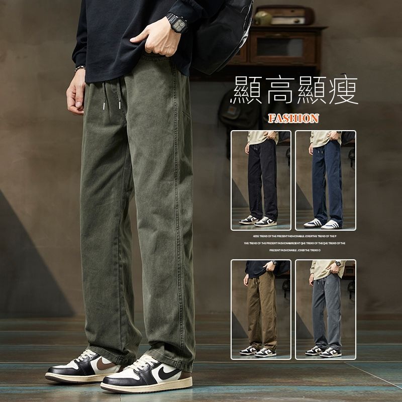 潮牌寬鬆直筒松緊腰百搭休閒運動工裝褲