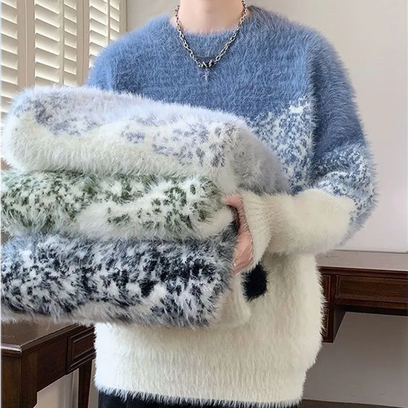 水貂毛衣圓領加厚保暖寬鬆潮流針織衫