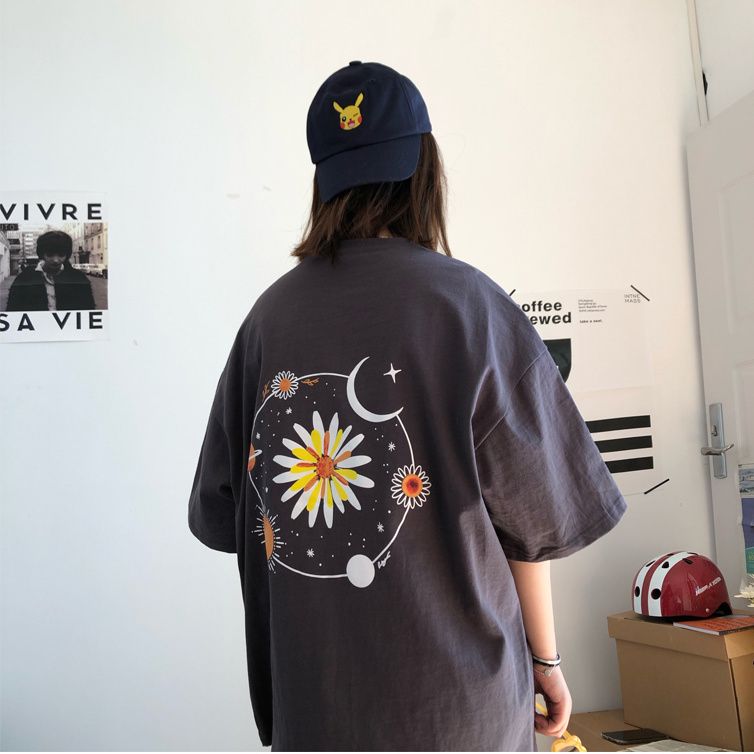 100%純棉簡約印花寬鬆透氣短袖T恤