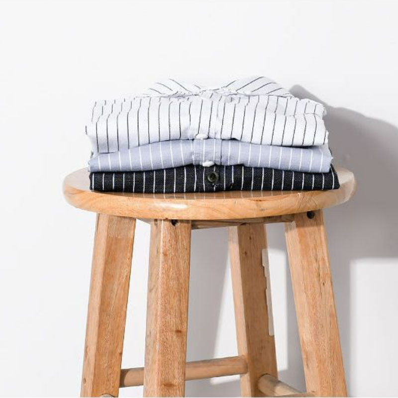 日系條紋刺繡翻領薄款寬鬆休閒短袖襯衫