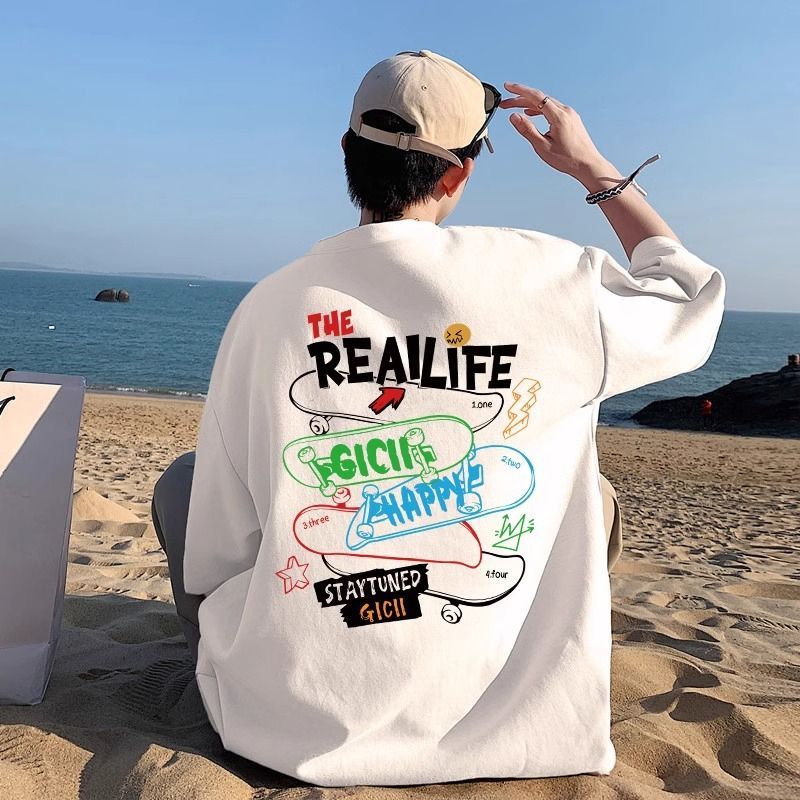 潮流ins純棉圓領寬鬆高級感大碼短袖t恤