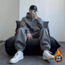 煙灰色衛衣+煙灰色長褲/兩件套/加絨