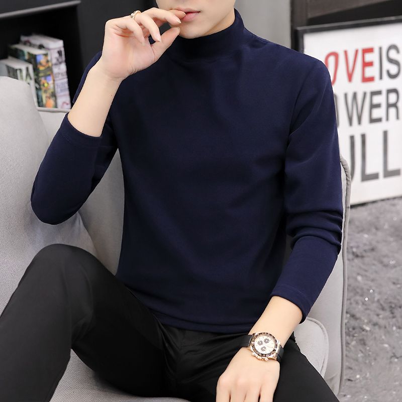 韓版修身雙面絨半高領加厚刷毛保暖打底衫