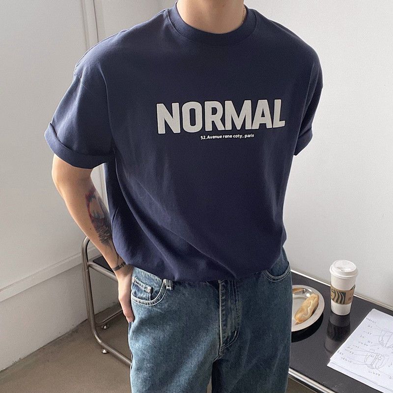 純棉休閒百搭寬鬆字母印花短袖T恤