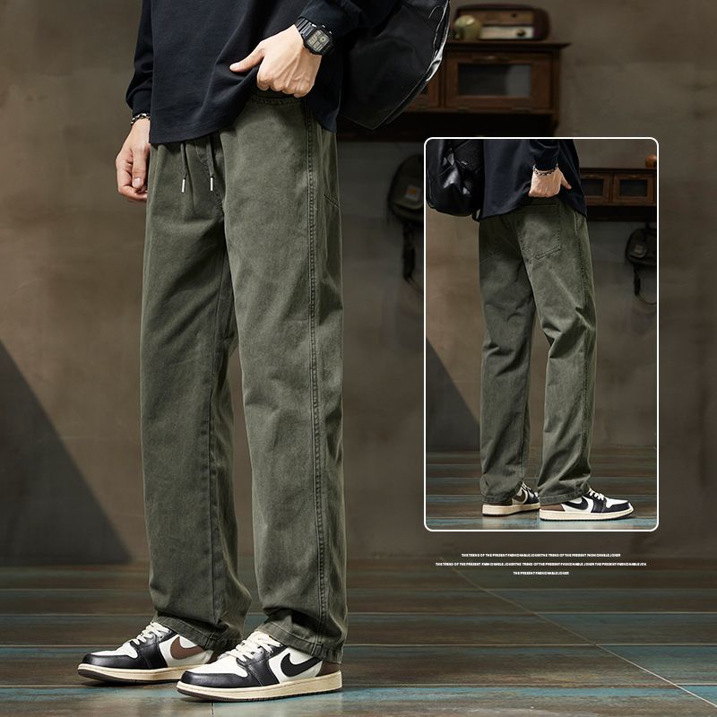 潮牌寬鬆直筒松緊腰百搭休閒運動工裝褲