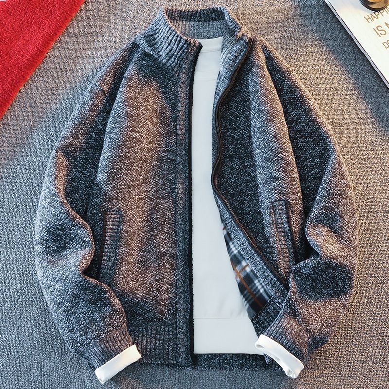 刷毛保暖立領毛衣拉鏈潮流休閒針織開衫外套