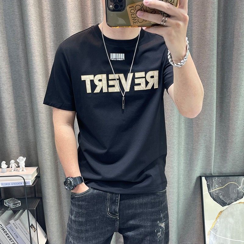 休閒圓領字母印花百搭高級感純棉短袖T恤