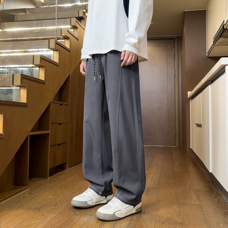百搭時尚潮流明線彎刀設計感寬鬆顯瘦休閒長褲