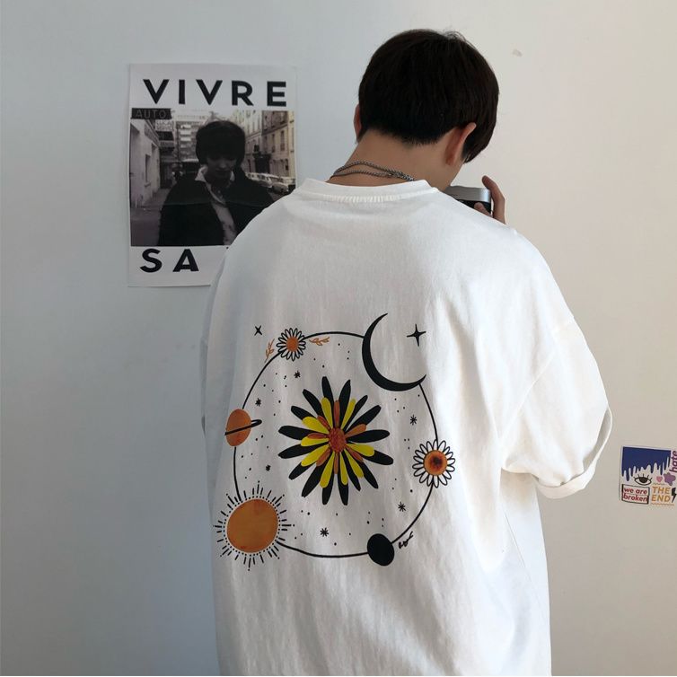 100%純棉簡約印花寬鬆透氣短袖T恤