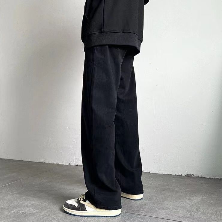 直筒鬆緊腰牛仔潮牌闊腿高街褲裝