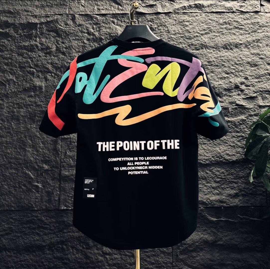 韓系休閒時尚寬鬆個性印花圓領短袖T恤