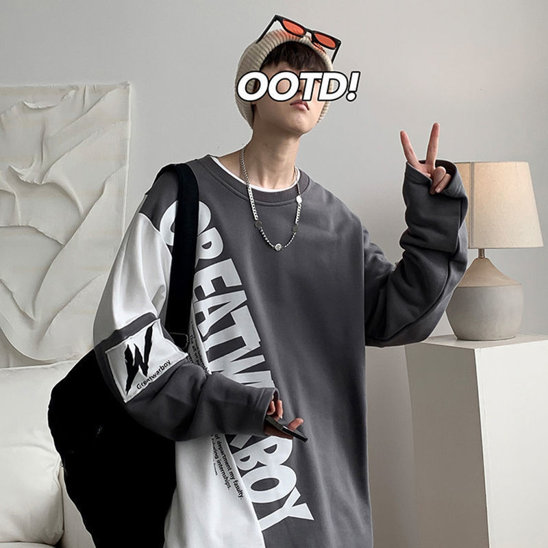 潮ins貼布撞色印花字母衛衣