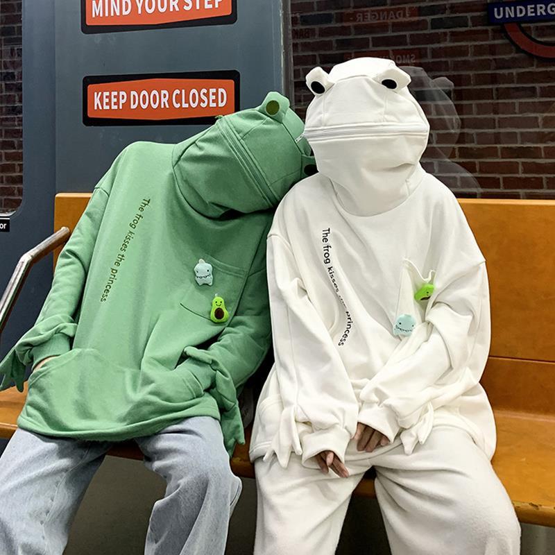 高街青蛙潮流設計感拼接長袖衛衣