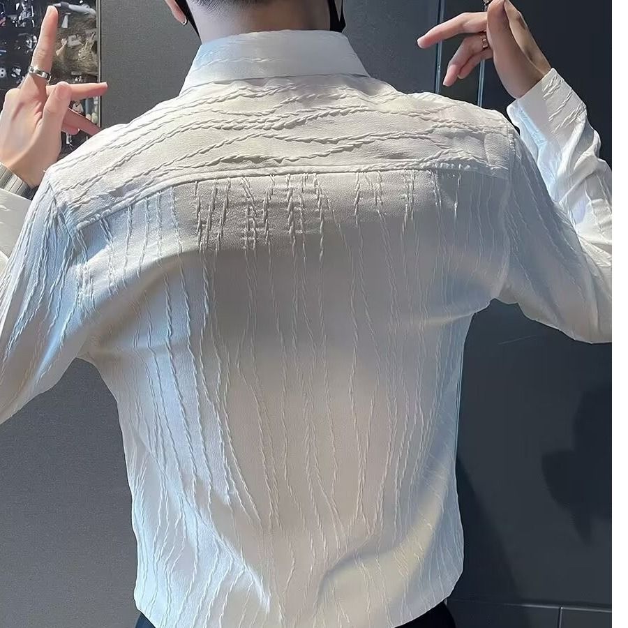 潮流設計提花襯衣潮牌痞帥長袖襯衫