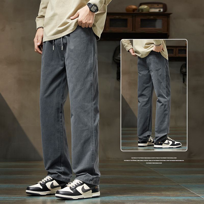 潮牌寬鬆直筒松緊腰百搭休閒運動工裝褲