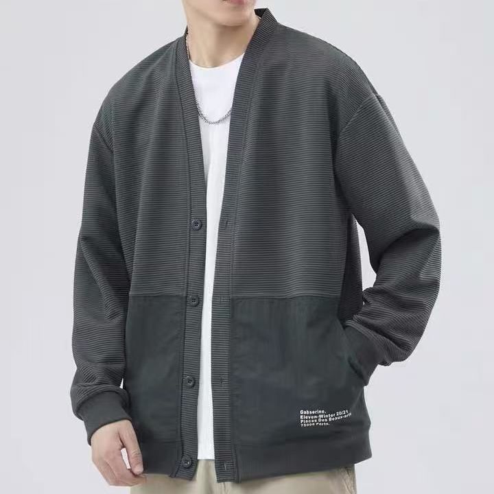 美式復古開衫衛衣長袖休閒時尚無領外套