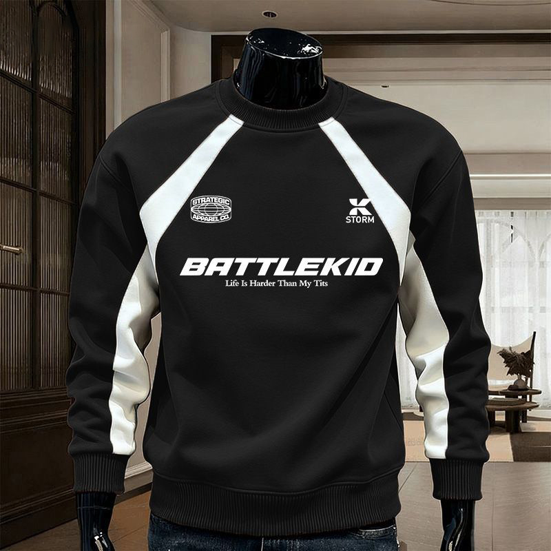 潮流印花圓領寬鬆運動休閒長袖t恤