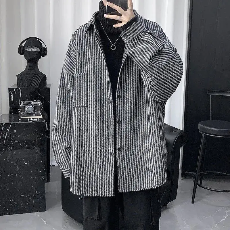 【單件/套裝】潮流帥氣港風日系條紋襯衫寬鬆+百搭休閒西褲兩件套