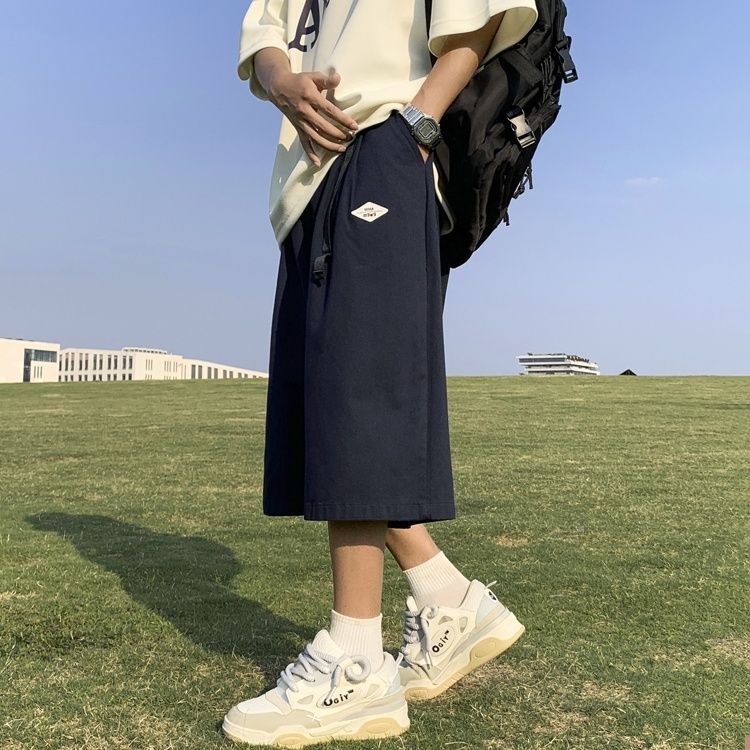 七分褲男士夏季薄款寬鬆過膝短褲美式ins潮牌休閒純色7分闊腿中褲