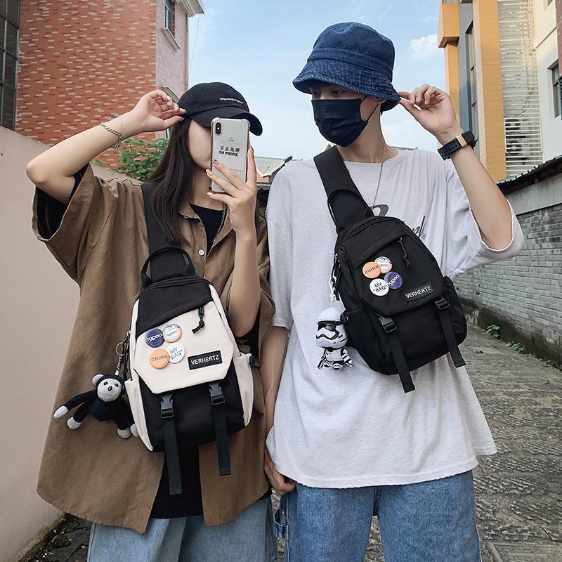 日系休閑大容量撞色斜挎單肩胸包