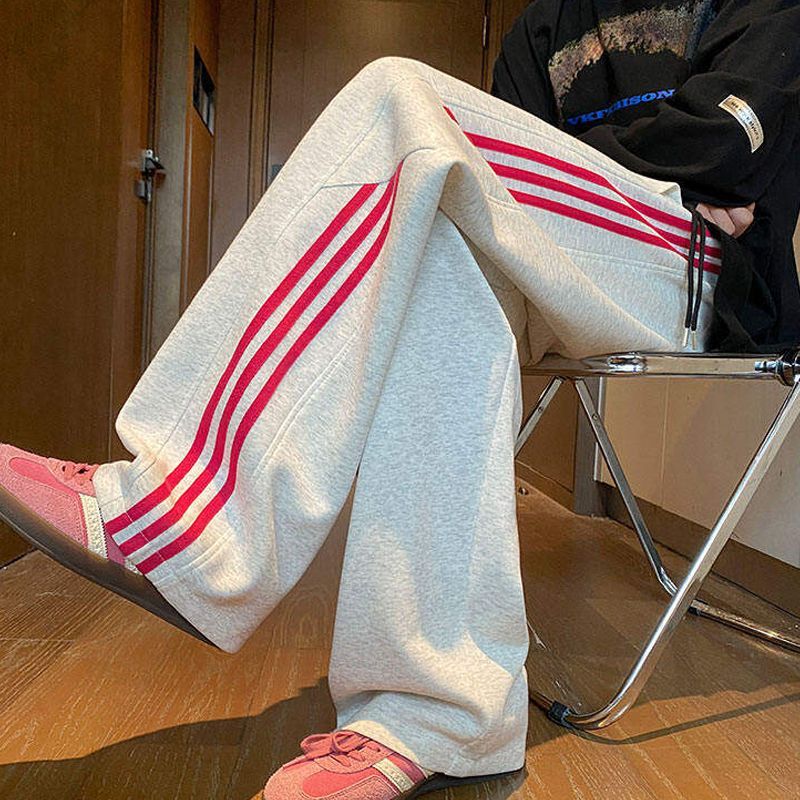 潮牌美式休閒垂感寬鬆闊腿直筒運動褲