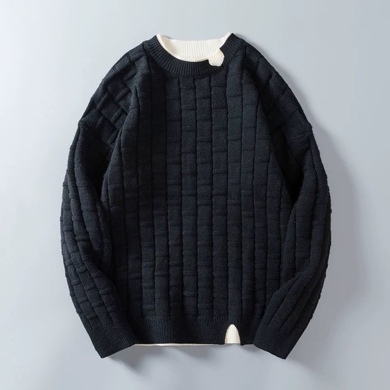 多巴胺假兩件寬鬆港風打底衫情侶針織毛衣