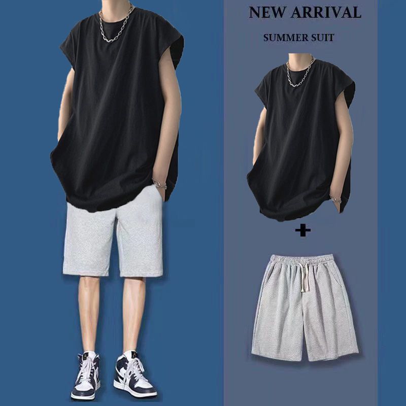【單件/套裝】無袖帥氣背心t恤+休閒運動短褲兩件套裝