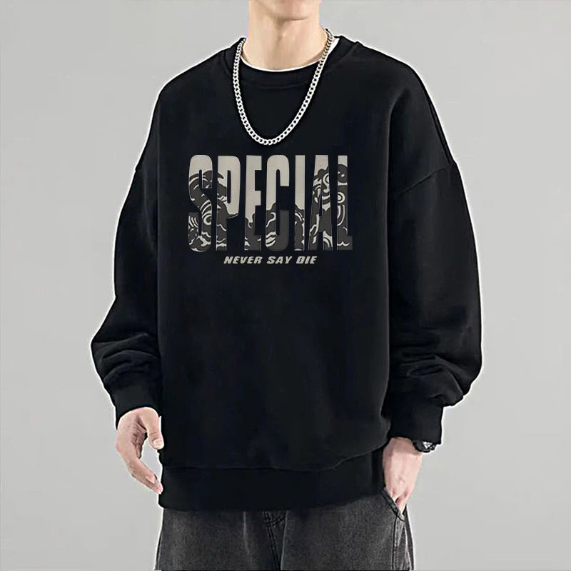 美式字母印花潮流圓領寬鬆長袖打底衫