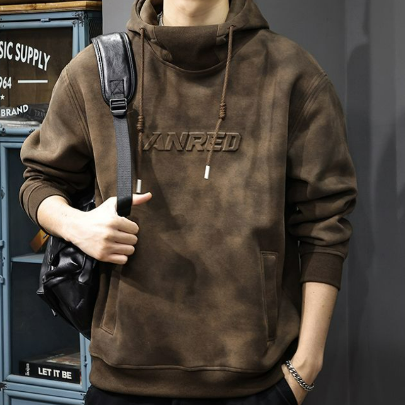 加厚廢土風重磅鋼印寬鬆半高領復古連帽T